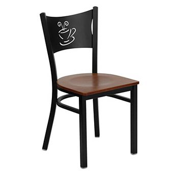 Emma and Oliver Black Coffee Back Metal Restaurant Chair - Natural Wood Seat