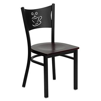 Emma and Oliver Black Coffee Back Metal Restaurant Chair - Natural Wood Seat