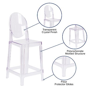 Emma and Oliver Ghost Counter Stool with Oval Back in Transparent Crystal