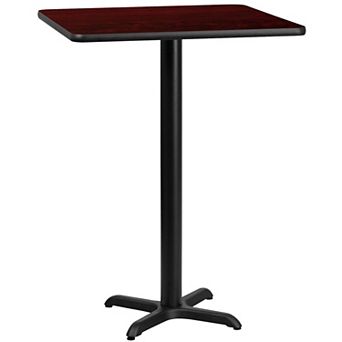 Emma and Oliver 30" Square Walnut Laminate Bar Table Top-22"x22" Base