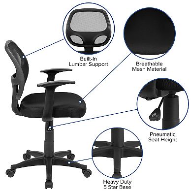 Emma and Oliver Mid-Back Black Mesh Swivel Task Office Chair with T-Arms