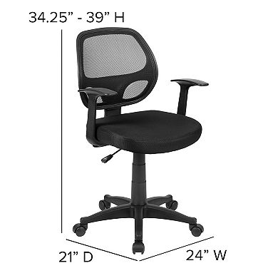 Emma and Oliver Mid-Back Black Mesh Swivel Task Office Chair with T-Arms