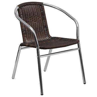 Emma and Oliver 23.5" Square Aluminum Table Set-2 Dark Brown Rattan Chairs