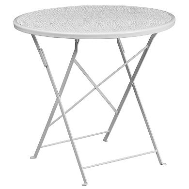 Emma and Oliver Commercial Grade 30" Round White Folding Patio Table Set-2 Square Back Chairs