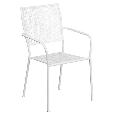 Emma and Oliver Commercial Grade 30" Round White Folding Patio Table Set-2 Square Back Chairs