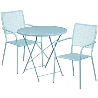 Emma and Oliver Commercial Grade 30" Round Black Folding Patio Table Set-2 Square Back Chairs