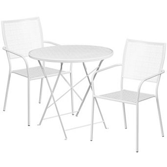 Emma and Oliver Commercial Grade 30" Round Black Folding Patio Table Set-2 Square Back Chairs