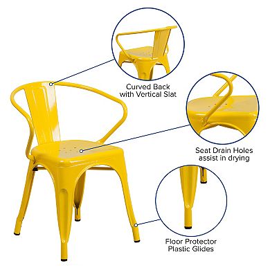 Emma and Oliver Commercial Grade Green Metal Indoor-Outdoor Chair with Arms