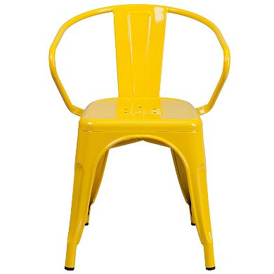Emma and Oliver Commercial Grade Green Metal Indoor-Outdoor Chair with Arms
