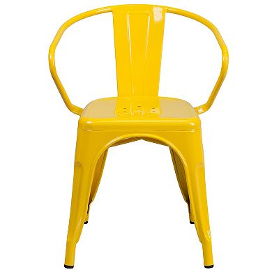 Emma and Oliver Commercial Grade Yellow Metal Indoor-Outdoor Chair with Arms