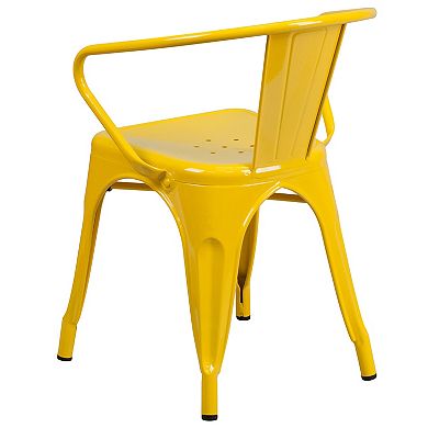 Emma and Oliver Commercial Grade Yellow Metal Indoor-Outdoor Chair with Arms