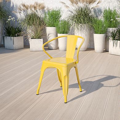 Emma and Oliver Commercial Grade Yellow Metal Indoor-Outdoor Chair with Arms