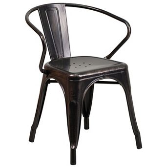 Emma and Oliver Commercial Grade Orange Metal Indoor-Outdoor Chair with Arms