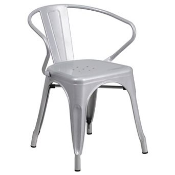 Emma and Oliver Commercial Grade Silver Metal Indoor-Outdoor Chair with Arms