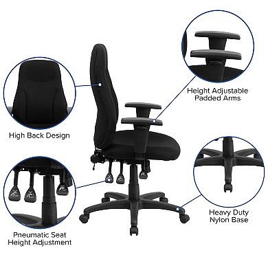 Emma and Oliver High Back Black Fabric Swivel Ergonomic Task Office Chair with Arms