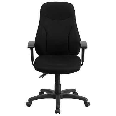 Emma and Oliver High Back Black Fabric Swivel Ergonomic Task Office Chair with Arms