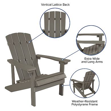 Emma and Oliver Set of 4 Outdoor Gray All-Weather Poly Resin Wood Adirondack Chairs
