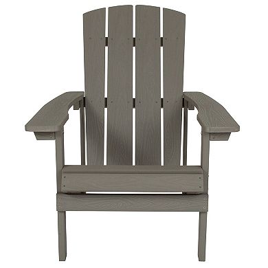 Emma and Oliver Set of 4 Outdoor Gray All-Weather Poly Resin Wood Adirondack Chairs