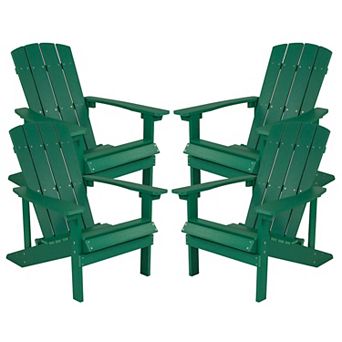 Emma and Oliver Set of 4 Outdoor Green All-Weather Poly Resin Wood Adirondack Chairs
