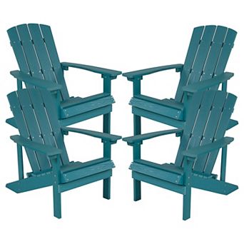 Emma and Oliver Set of 4 Outdoor Green All-Weather Poly Resin Wood Adirondack Chairs