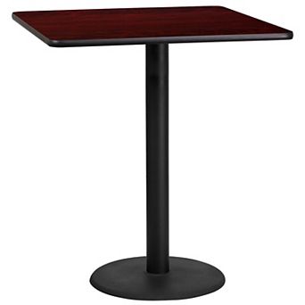 Emma and Oliver 36" Square Black Laminate Bar Table Top-24"RD Base