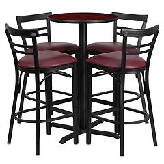 EMMA+OLIVER Three Piece Patio Table Set With Square Metal Frame Table