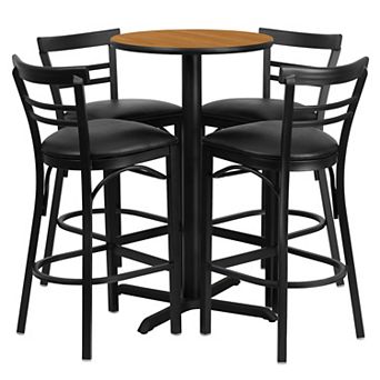 Emma and Oliver 24RD Black Table Set-X-Base-4 2Slat Back Stools,Burgundy Seat