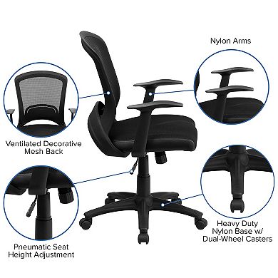 Emma and Oliver Mid-Back Designer Black Mesh Swivel Task Office Chair with Arms