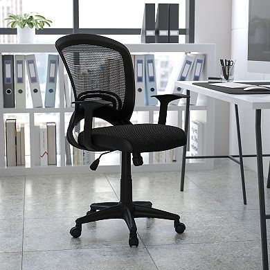 Emma and Oliver Mid-Back Designer Black Mesh Swivel Task Office Chair with Arms