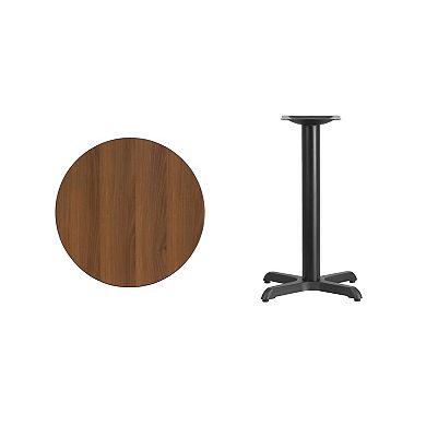 Emma and Oliver 24" Round Walnut Laminate Table Top with 22"x22" Table Height Base