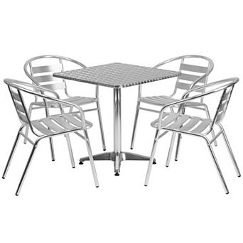 Emma And Oliver 27.5'' Square Aluminum Indoor-outdoor Table Set With 4 Slat Back Chairs