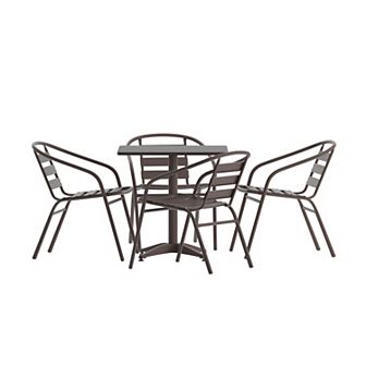 Emma And Oliver 27.5'' Square Aluminum Indoor-outdoor Table Set With 4 Slat Back Chairs