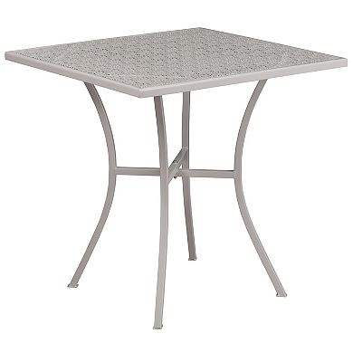 Emma and Oliver Commercial Grade 28" Square Light Gray Patio Table Set-2 Round Back Chairs