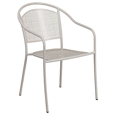 Emma and Oliver Commercial Grade 28" Square Light Gray Patio Table Set-2 Round Back Chairs