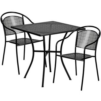 Emma and Oliver Commercial Grade 28" Square Light Gray Patio Table Set-2 Round Back Chairs