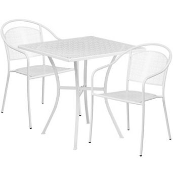 Emma and Oliver Commercial Grade 28" Square Light Gray Patio Table Set-2 Round Back Chairs