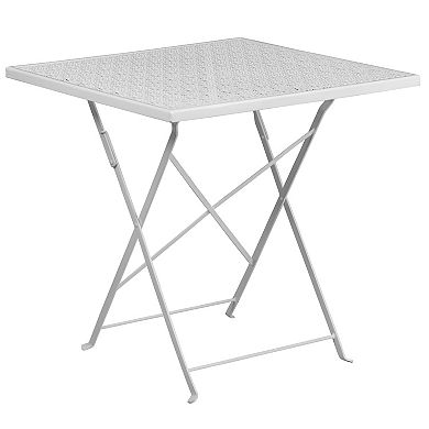 Emma and Oliver Commercial Grade 28" Square Gold Folding Patio Table Set-4 Round Back Chairs