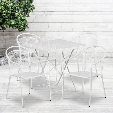 Emma and Oliver Commercial Grade 28" Square Gold Folding Patio Table Set-4 Round Back Chairs