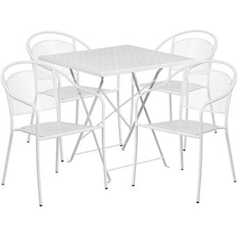 Emma and Oliver Commercial Grade 28" Square Gold Folding Patio Table Set-4 Round Back Chairs