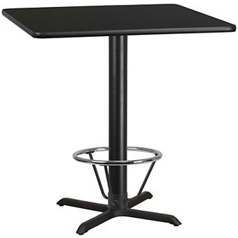 Emma and Oliver 42" Square Black Laminate Bar Table Top-33"x33" Base/Foot Ring