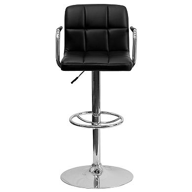 Emma and Oliver Yellow Quilted Vinyl Adjustable Height Barstool with Arms