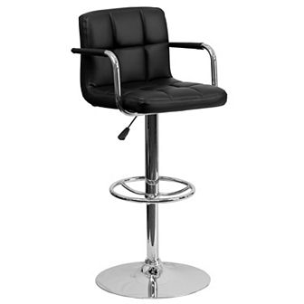 Emma and Oliver Yellow Quilted Vinyl Adjustable Height Barstool with Arms