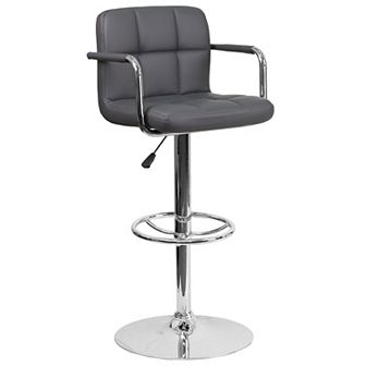 Emma and Oliver Yellow Quilted Vinyl Adjustable Height Barstool with Arms
