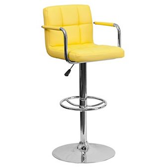 Emma and Oliver Yellow Quilted Vinyl Adjustable Height Barstool with Arms