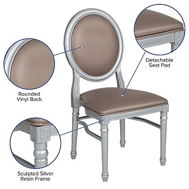Emma and Oliver King Louis Dining/Desk Chair with Taupe Vinyl Back and Seat & Silver Frame
