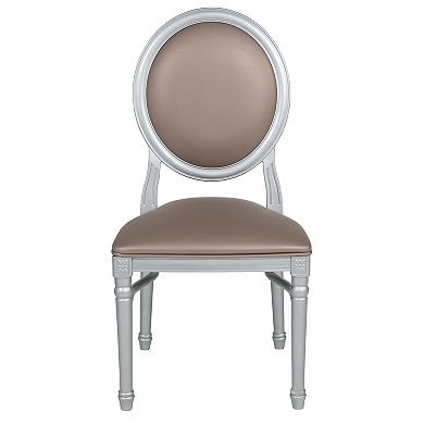 Emma and Oliver King Louis Dining/Desk Chair with Taupe Vinyl Back and Seat & Silver Frame