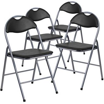 Emma and Oliver 4 Pack Black Vinyl Padded Metal Folding Chair Home Office