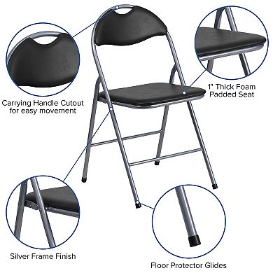 Emma and Oliver 4 Pack Black Vinyl Padded Metal Folding Chair Home Office