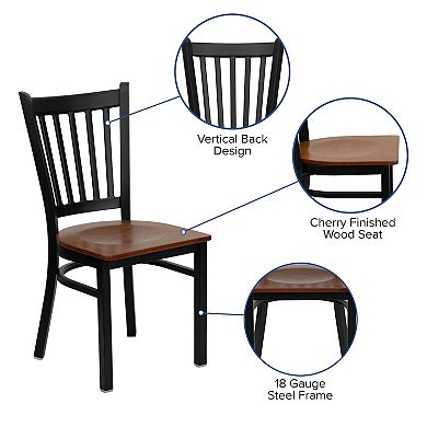 Emma and Oliver Black Vertical Back Metal Restaurant Chair - Walnut Wood Seat
