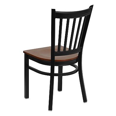 Emma and Oliver Black Vertical Back Metal Restaurant Chair - Walnut Wood Seat